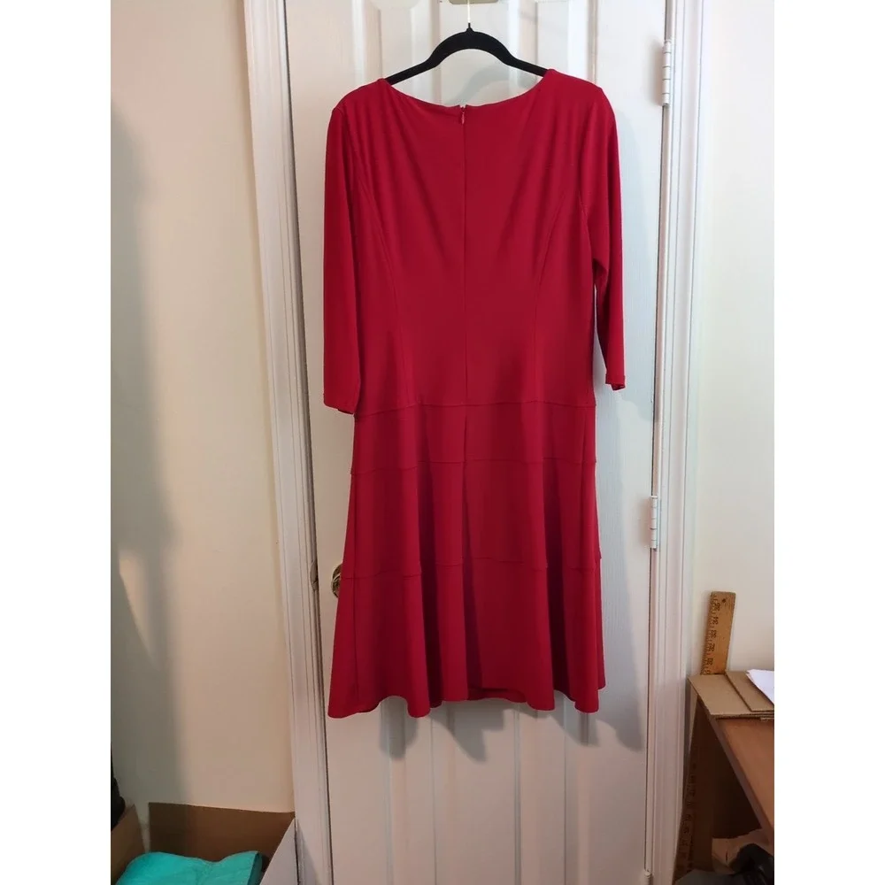 Anne Klein Red Easy‎ On Swing 3/4 Sleeve Dress Size 14